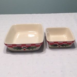 Ceramic Baking Dishes With Holly Leaf Pattern & Pink & Red Checks